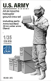 [사전 예약] R30-35 1/35 AH-64 Apache helicopter ground crew set with 30-mm caliber ammo *One soldier*30-mm Ammo box (4pcs) *30-mm caliber ammo (5pcs)