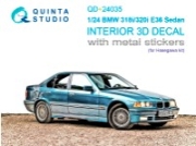 [사전 예약] QD+24035 1/24 BMW 318i/320i E36 Sedan 3D-Printed & coloured Interior on decal paper (Hasegawa) (with metal sticker parts)
