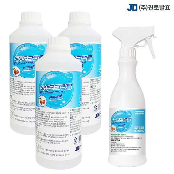 진로발효 살균소독 75% 바이오크린콜1L 3개+450ml 1개