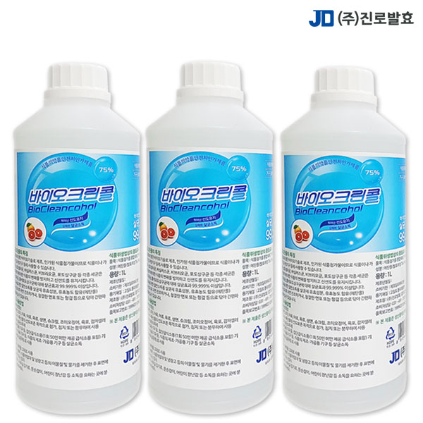 진로발효 살균소독제 알콜 에탄올 75% 바이오크린콜1L 3개