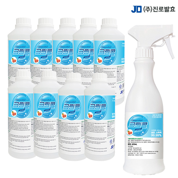 진로발효 살균소독제 59% 에탄올 크린콜1L 9개+450ml 1개