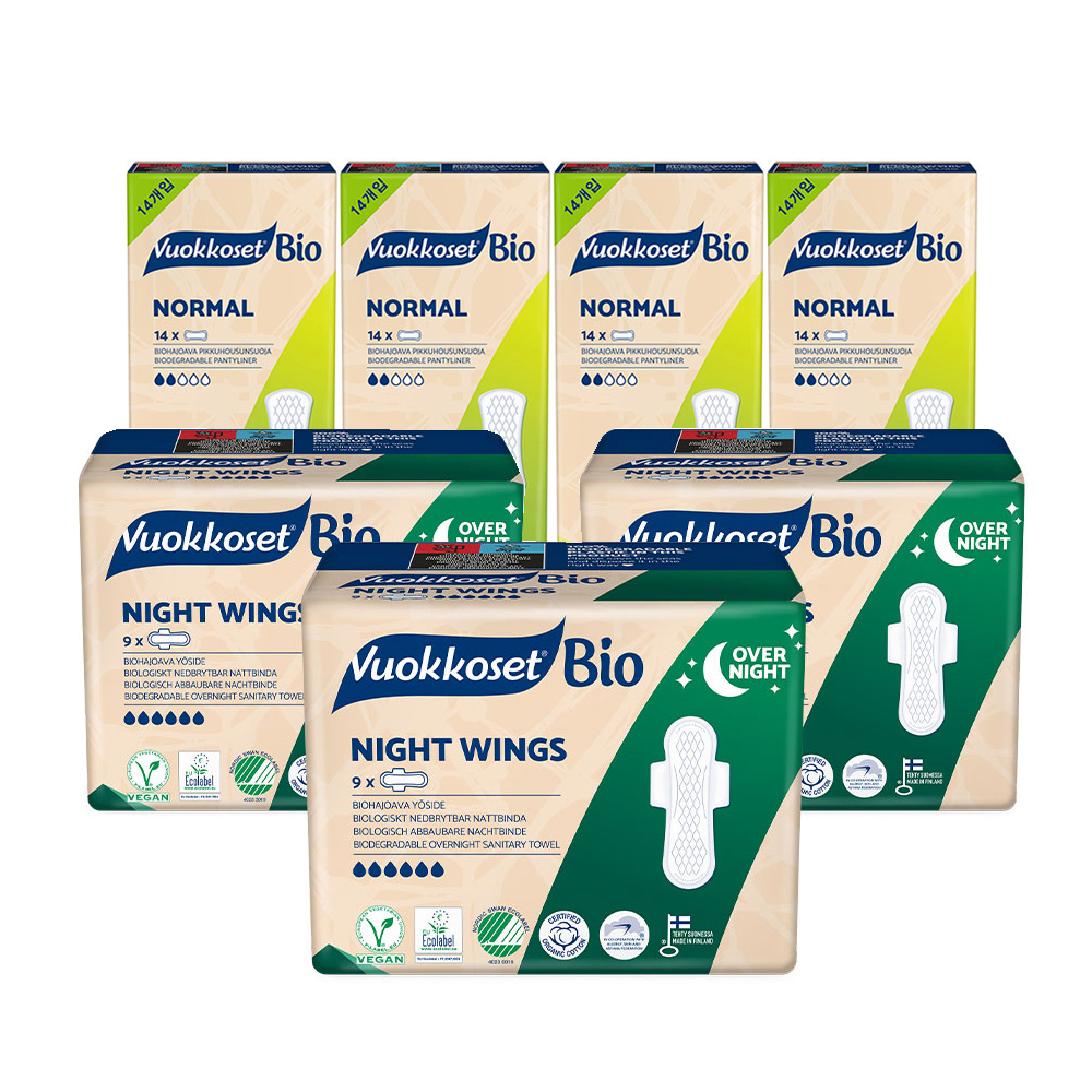 뷰코셋 7팩 혼합 SET 나이트윙3+팬티라이너4 유기농생리대