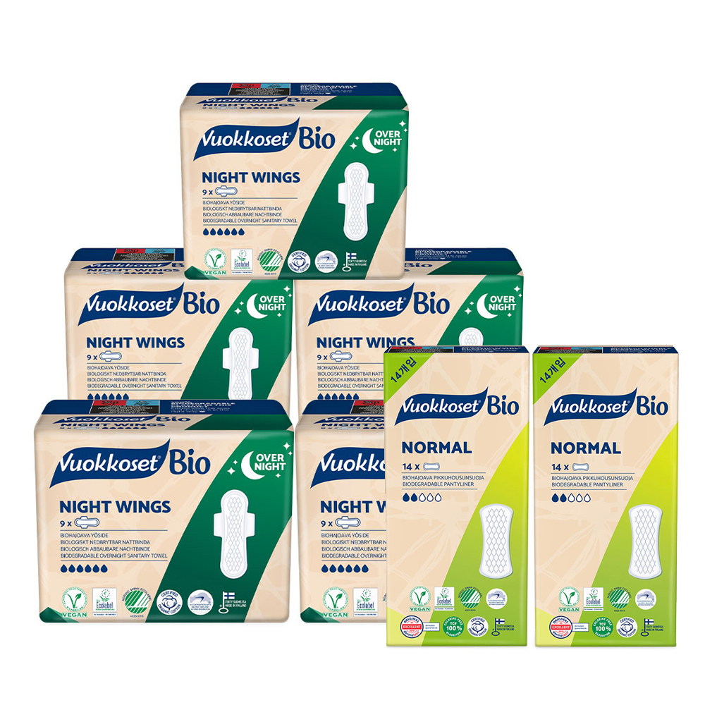 뷰코셋 7팩 혼합 SET 나이트윙 5 + 노말 팬티라이너 2 유기농생리대