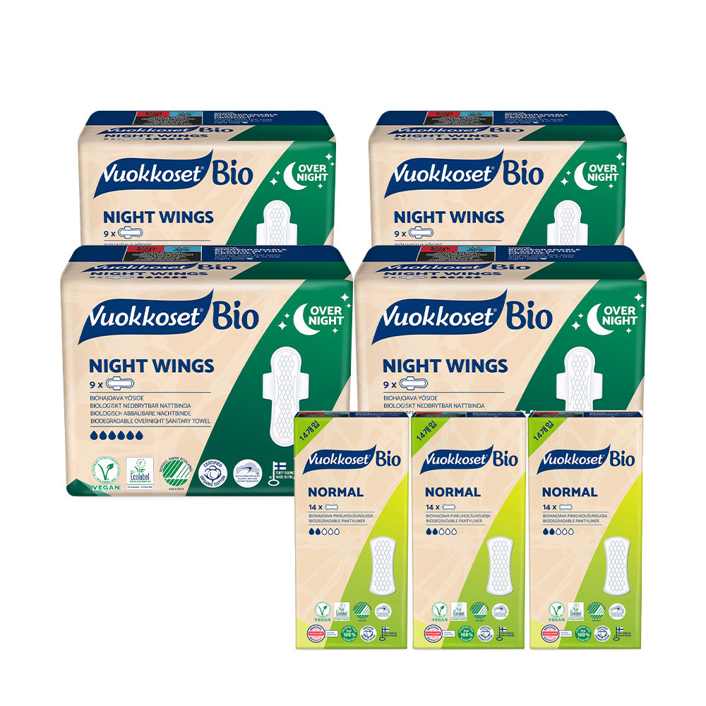 뷰코셋 7팩 혼합 SET 나이트윙 4팩 + 노말 팬티라이너 3 유기농생리대