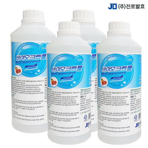진로발효 바이오크린콜 4L(1Lx4개) 뿌리는 살균소독제 소독수 주방 식품 알콜 에탄올 액상 스프레이형