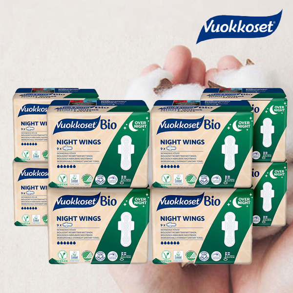 [유통기한임박] 뷰코셋 생리대 나이트윙 8팩 유기농 순면 비건 핀라드