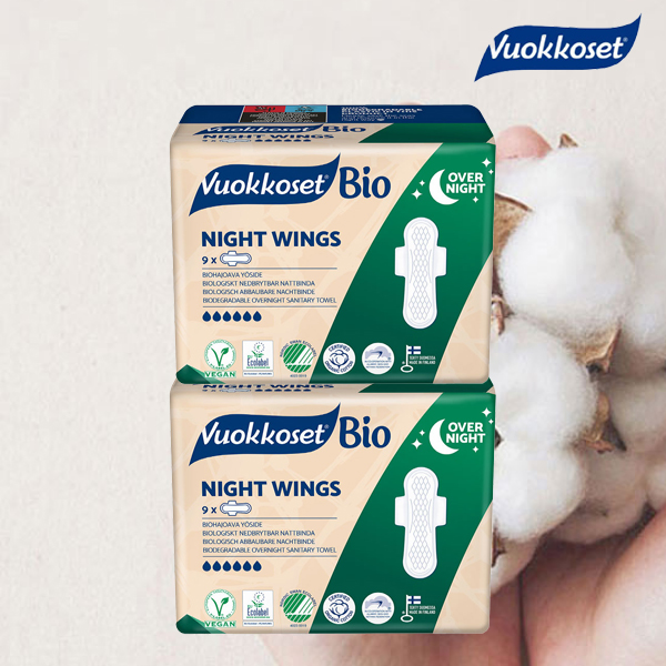 [유통기한임박] 뷰코셋 생리대 나이트윙 2팩 유기농 순면 비건 핀라드