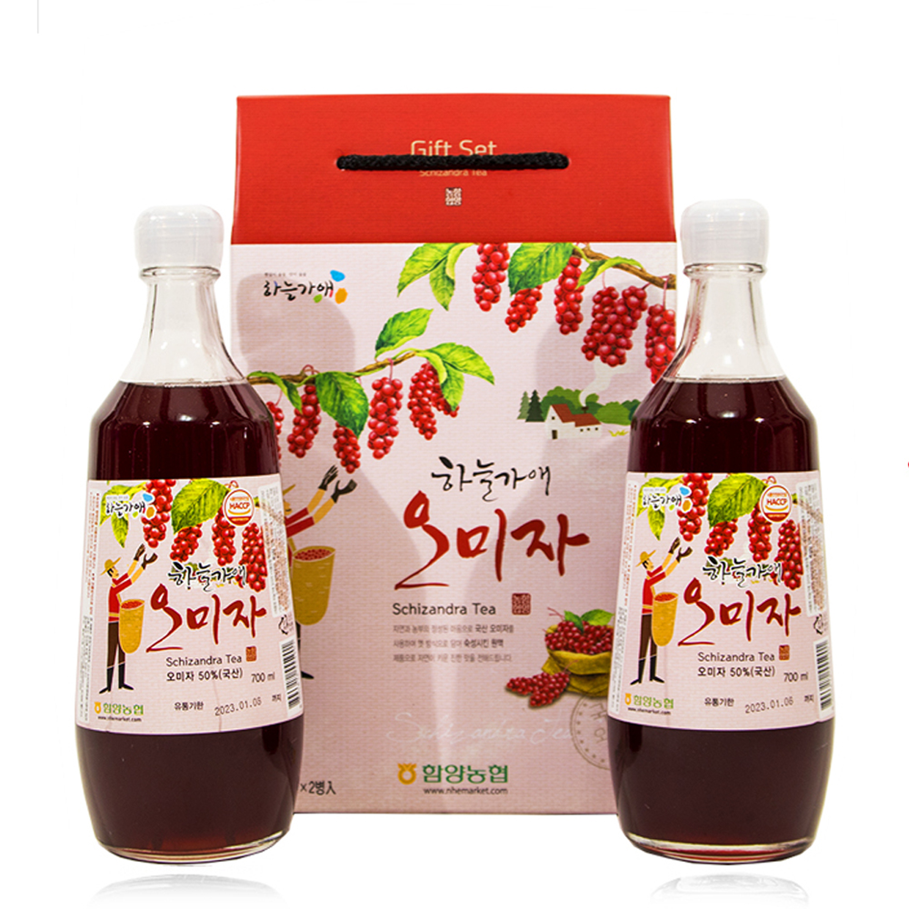 함양농협 하늘가애 오미자 청 원액 100% 700mlx2병 선물세트