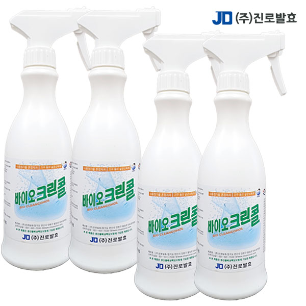 진로발효 바이오크린콜 450ml 4개 뿌리는소독제 스프레이 살균 분무기 알콜 에탄올