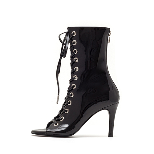 아일렛 페이턴트 레이스업 오픈토힐(블랙)