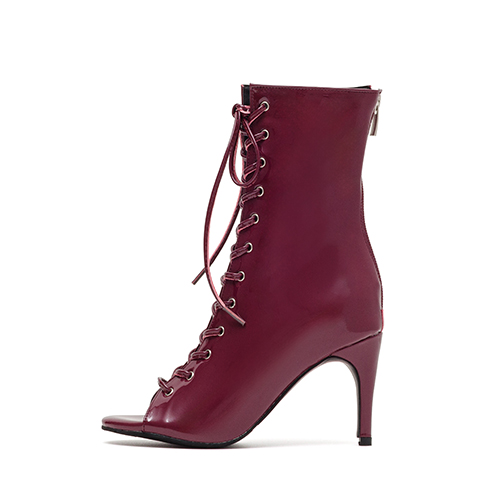 [New Color] 페이턴트 레이스업 오픈토힐(버건디)