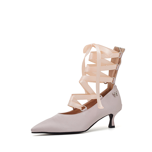 새틴 리본 레이스업힐(핑크)