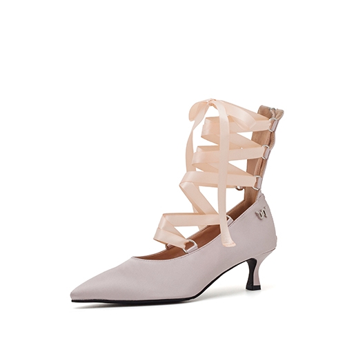 새틴 리본 레이스업힐(핑크)