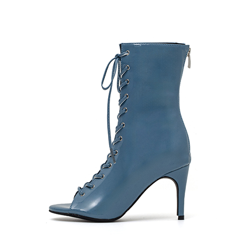 [New Color] 페이턴트 레이스업 오픈토힐(더스티 블루)