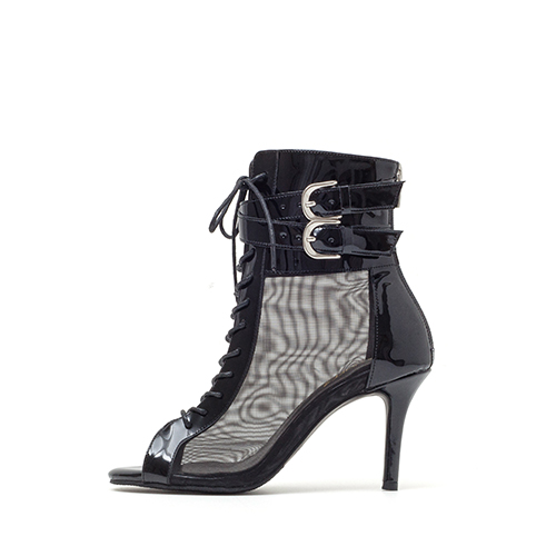 시어 버클 레이스업 오픈토힐(블랙)