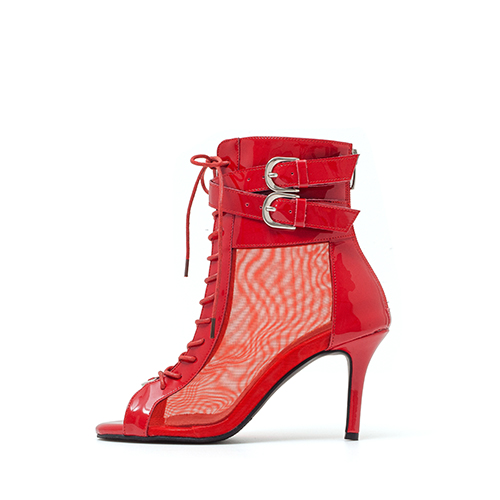 시어 버클 레이스업 오픈토힐(레드)