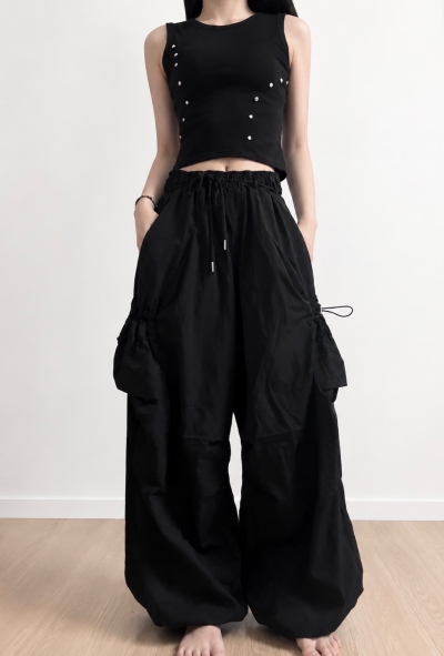 [UNISEX] 빅포켓 스트링 벌룬 카고팬츠