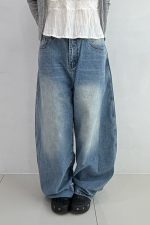 [UNISEX]오버핏 워싱 와이드 데님 팬츠