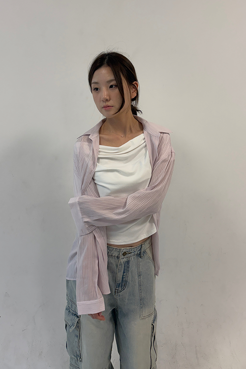 시어 링클 스트라이프 오버핏 셔츠