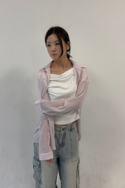 시어 링클 스트라이프 오버핏 셔츠