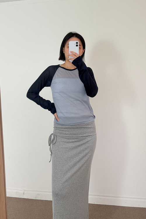 시스루 배색 나그랑 레글런 롱슬리브 티셔츠