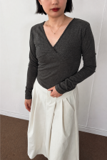발레코어 브이넥 레이스 슬림핏 긴팔 티셔츠