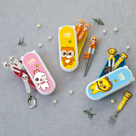 프렌즈 4종 오른손 스텐 젓가락 스푼 케이스 세트 유아수저세트