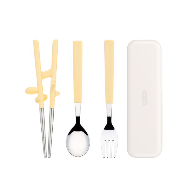 에디슨 2단계 오른손 스텐 젓가락 스푼 포크 케이스 세트 유아 어린이 교정젓가락