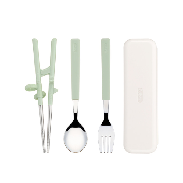 에디슨 2단계 오른손 스텐 젓가락 스푼 포크 케이스 세트 유아 어린이 교정젓가락
