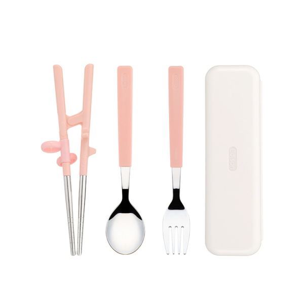 에디슨 2단계 오른손 스텐 젓가락 스푼 포크 케이스 세트 유아 어린이 교정젓가락