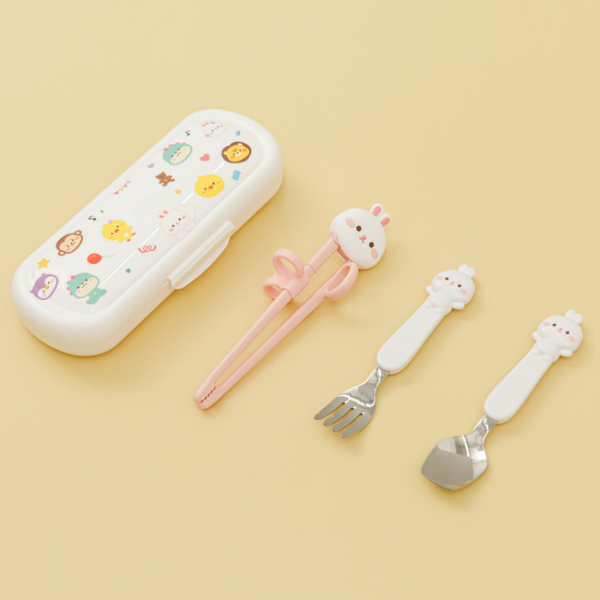 에디슨 프렌즈 아이맞춤 4종 세트 젓가락 스텐 스푼포크 오른손 교정젓가락 케이스 세트