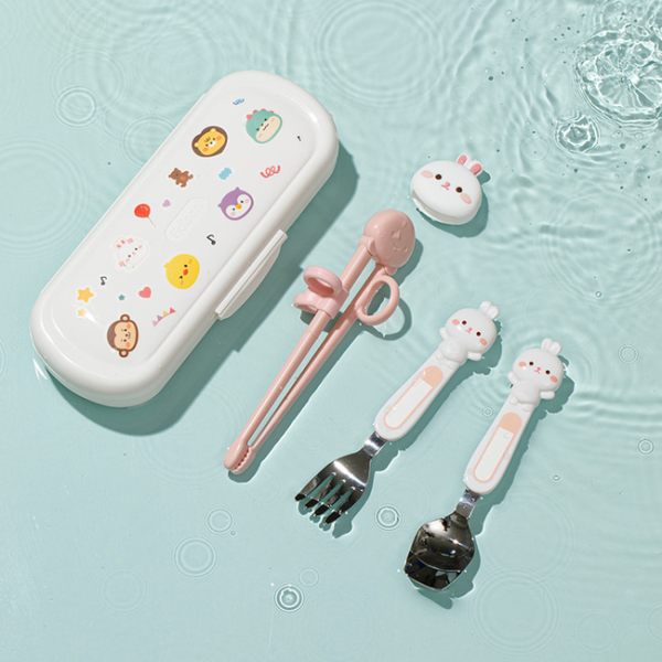 에디슨 프렌즈 아이맞춤 4종 세트 젓가락 스텐 스푼포크 오른손 교정젓가락 케이스 세트