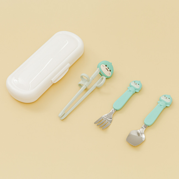 에디슨 프렌즈 아이맞춤 4종 세트 젓가락 스텐 스푼포크 오른손 교정젓가락 케이스 세트