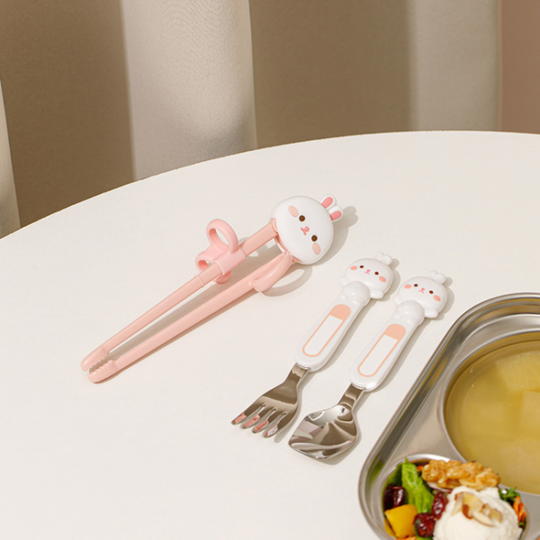 에디슨 프렌즈 아이맞춤 4종 세트 젓가락 스텐 스푼포크 오른손 교정젓가락 케이스 세트