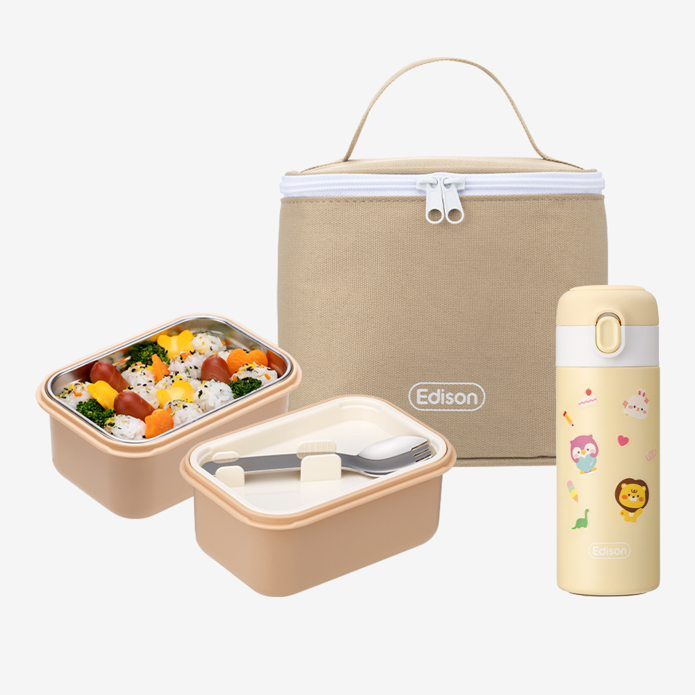 에디슨 어린이 소풍도시락 스텐 칸막이 도시락 세트 + 프렌즈 키즈 원터치 텀블러