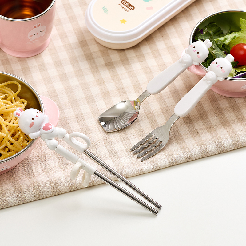 에디슨 프렌즈 4종 스푼포크 세트 교정 젓가락 수저 어린이집준비물 세트