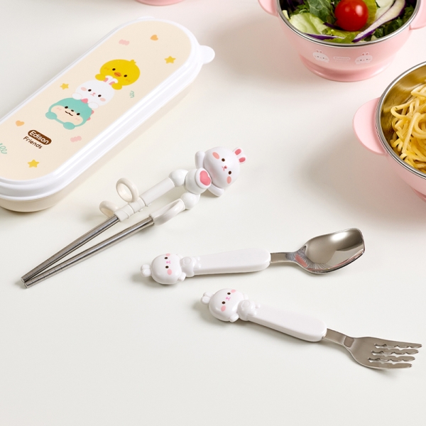 에디슨 프렌즈 4종 스푼포크 세트 교정 젓가락 수저 어린이집준비물 세트
