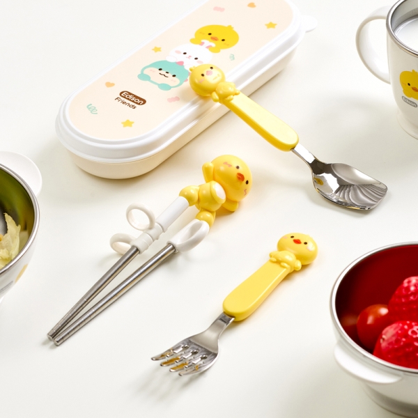 에디슨 프렌즈 4종 스푼포크 세트 교정 젓가락 수저 어린이집준비물 세트