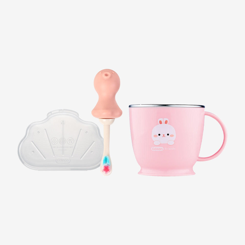 에디슨 프렌즈 스텐 논슬립 한손컵 + 프리미엄 문어 미세모 칫솔 세트