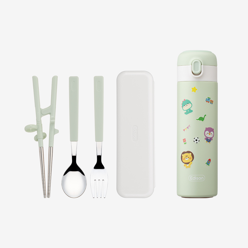 에디슨 2단계 스텐 젓가락 세트 + 프렌즈 키즈 원터치 텀블러 세트