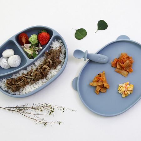 에디슨 실리콘 이유식 아기흡착식판 자기주도식 트레이+스푼+흡착식판 세트