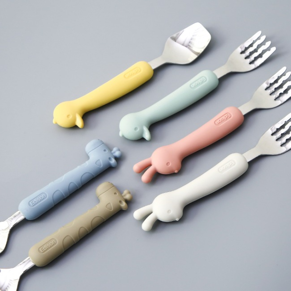 에디슨 리뉴얼 실리콘 베이비 유아 스푼포크 케이스 세트 자기주도 이유식 준비물