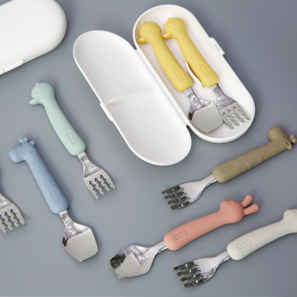 에디슨 리뉴얼 실리콘 베이비 유아 스푼포크 케이스 세트 자기주도 이유식 준비물