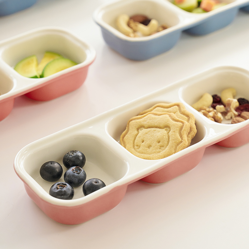 에디슨 자기주도 도자기 3구 플레이트 이유식 식기 접시