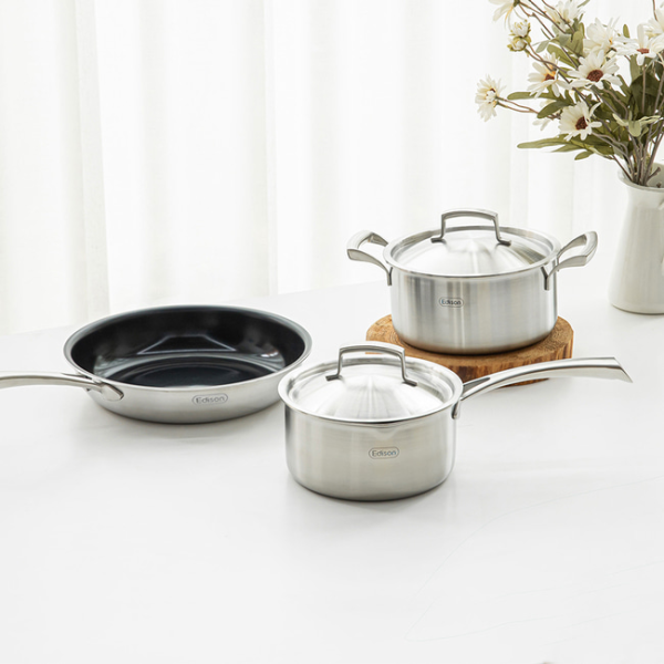 에디슨 프리미엄 이유식 스텐 조리 인덕션 18cm 통3중 스테인리스 양수 냄비