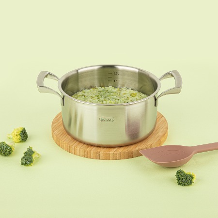 에디슨 프리미엄 이유식 스텐 조리 인덕션 18cm 통3중 스테인리스 양수 냄비