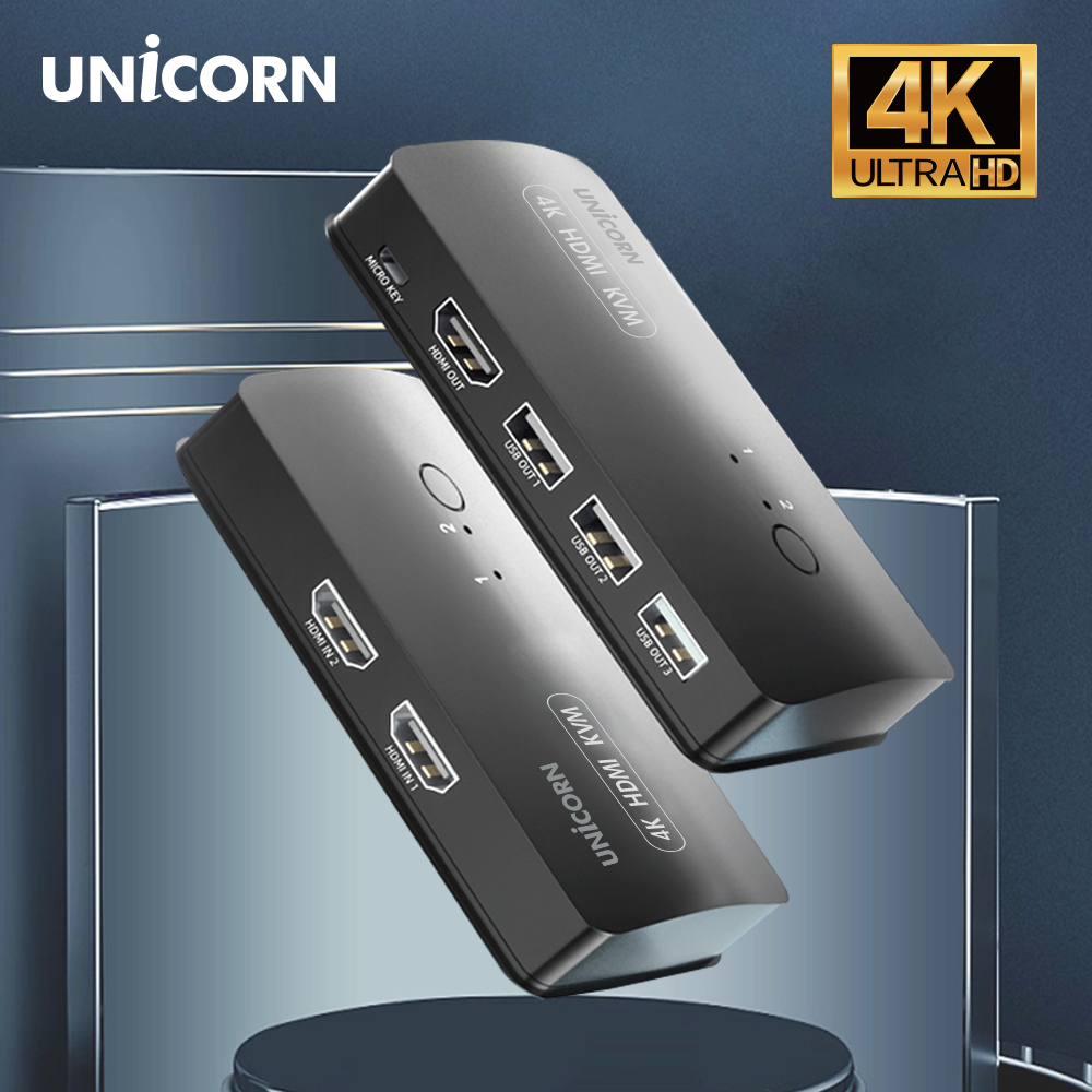 유니콘 4K 2포트 HDMI KVM스위치 모니터 키보드마우스 USB공유 HDMI케이블포함 KVM-200HV