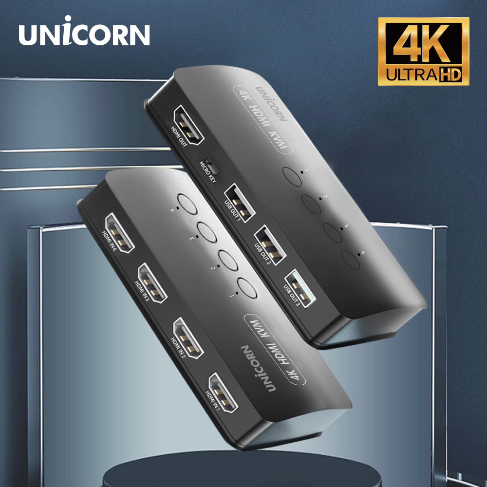 유니콘 4K 4포트 HDMI KVM스위치 모니터 키보드마우스 USB공유 HDMI케이블포함 KVM-400HV