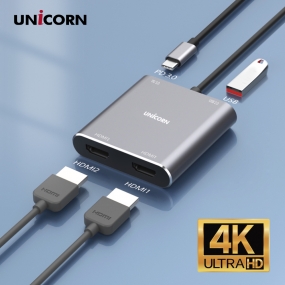 유니콘 C타입 to HDMI 듀얼 모니터 분배기 4IN1 PD100W충전 CH-500KD