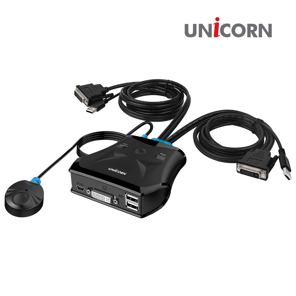 유니콘 2대1 DVI KVM 스위치 케이블연결형 KVM-200DVI